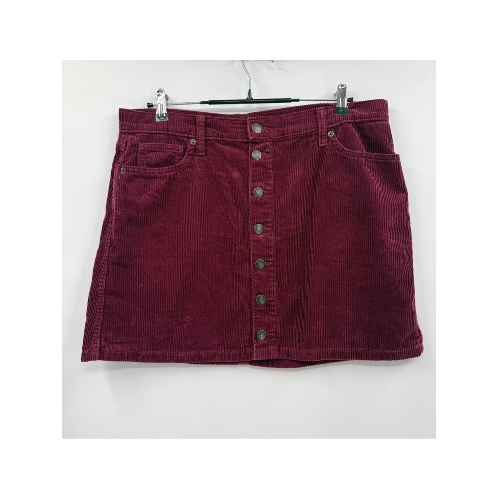 Arizona 13 Corduroy Mini Skirt Womens Burgundy Button Front 5-Pocket